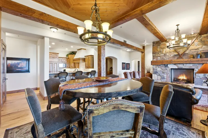 Vaulted wood-paneled ceiling with exposed wood beams