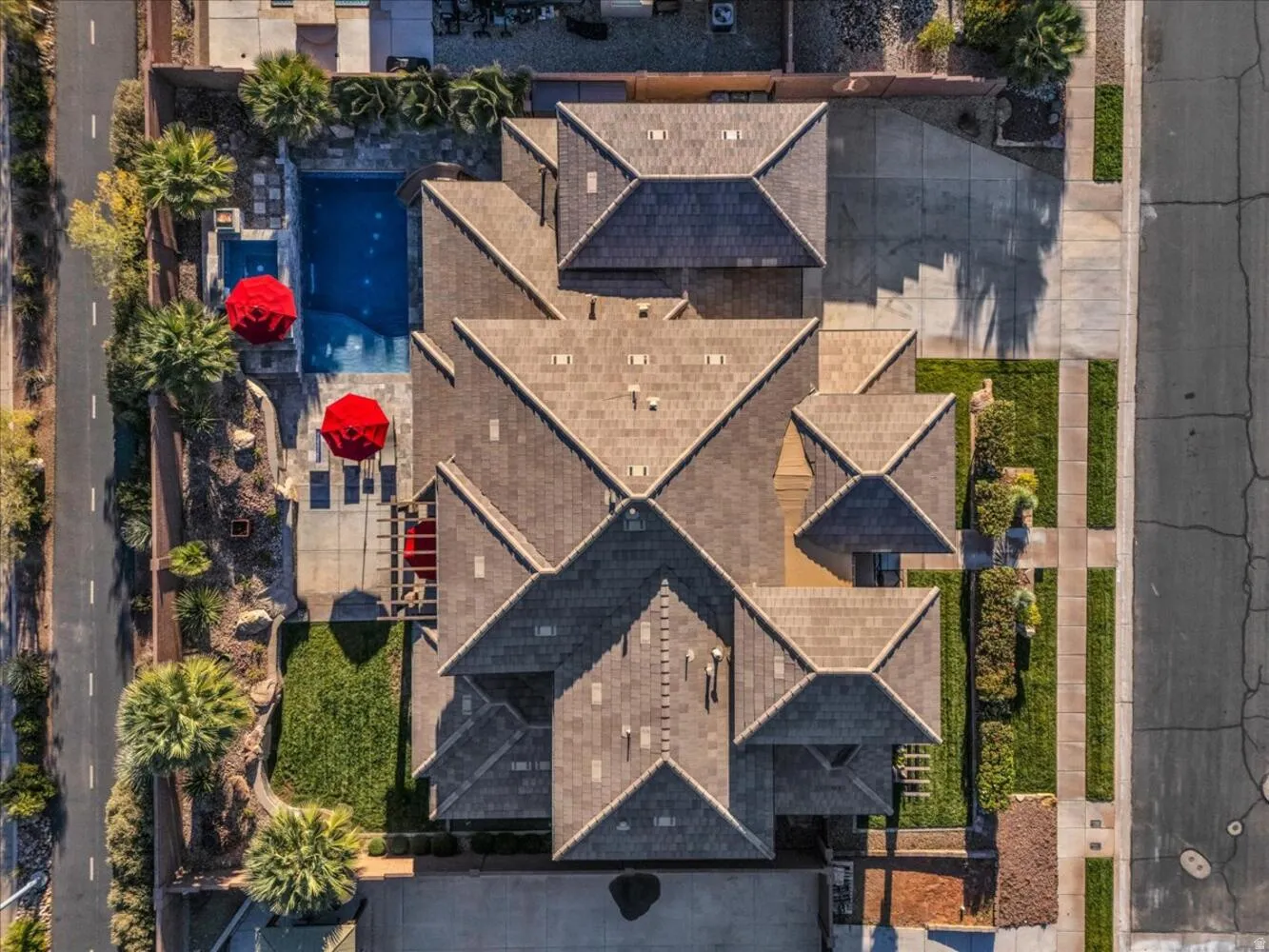 Drone / aerial view of a pool