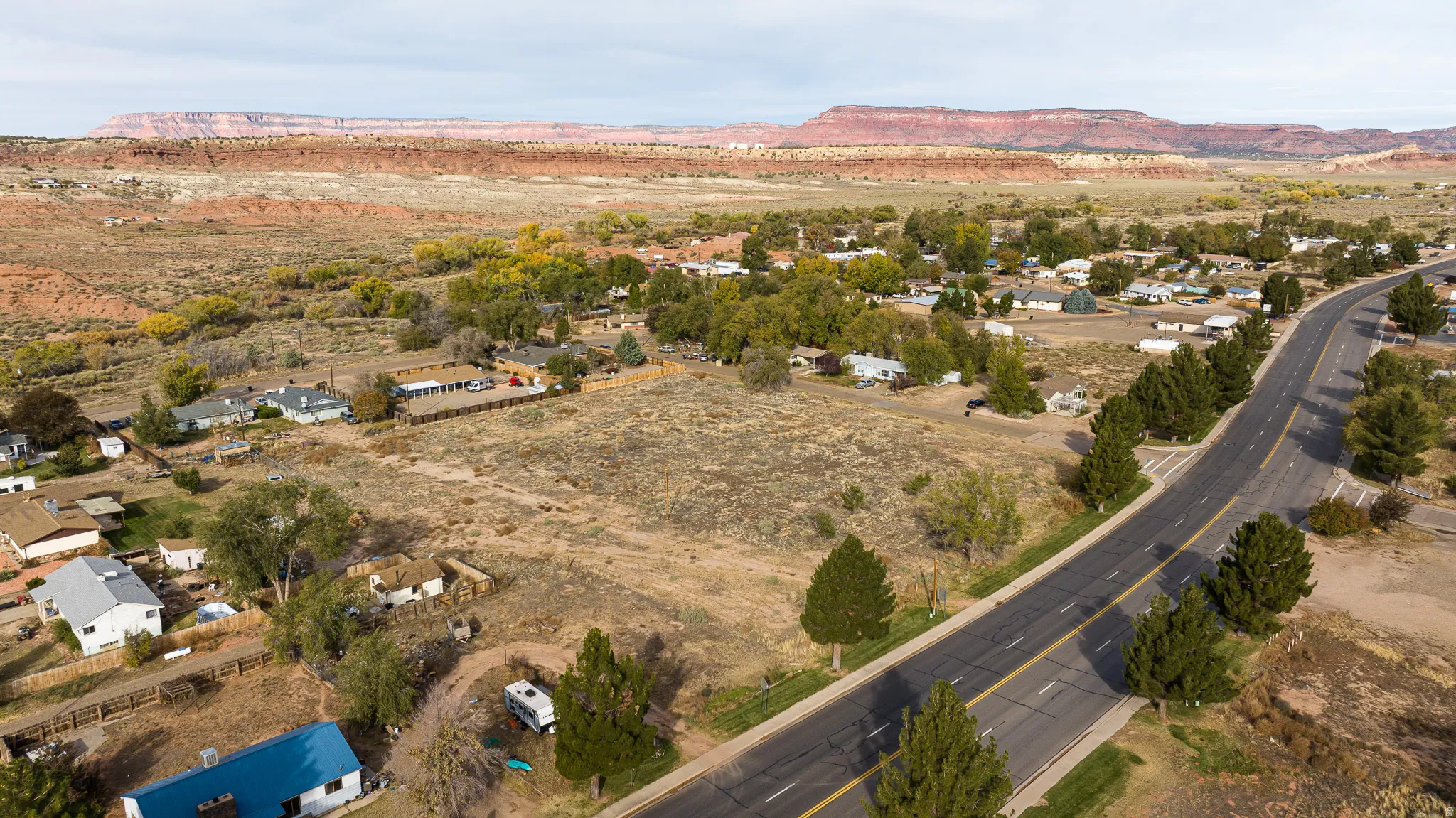 Aerial overview of property's location featuring mountains