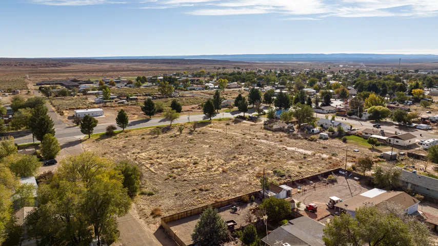 Aerial view of residential area with mountains