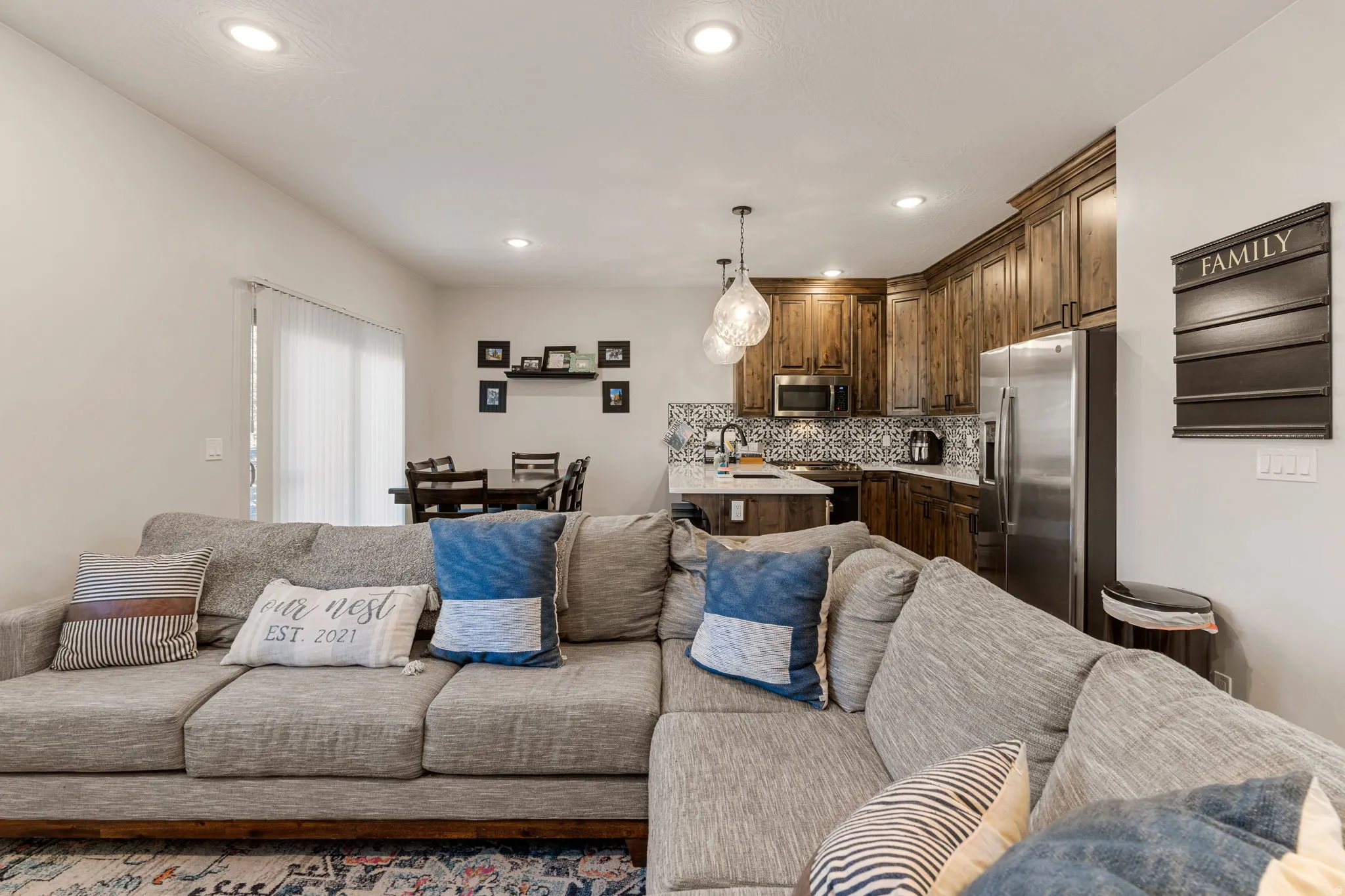 Living room with recessed lighting