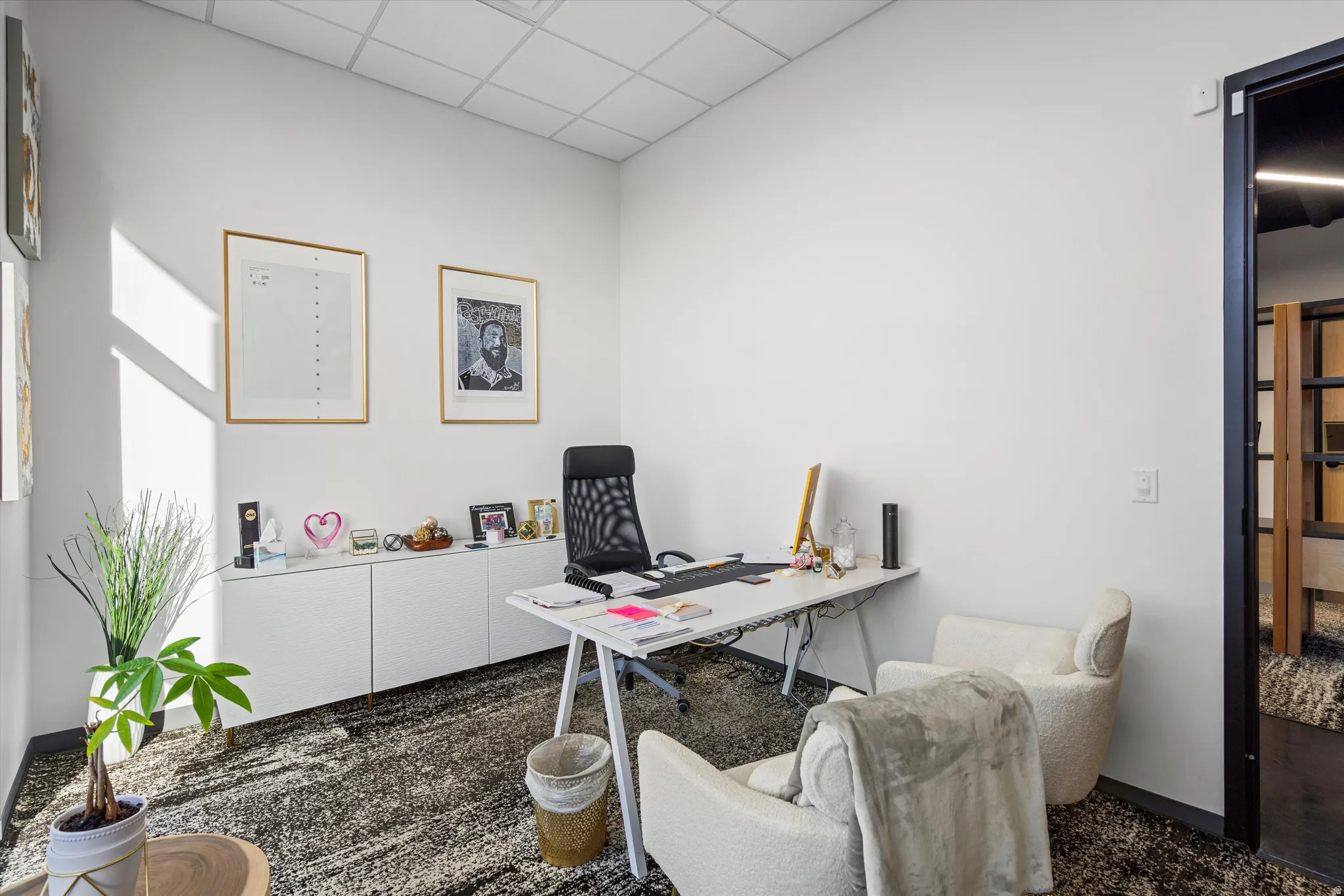 Office with a drop ceiling