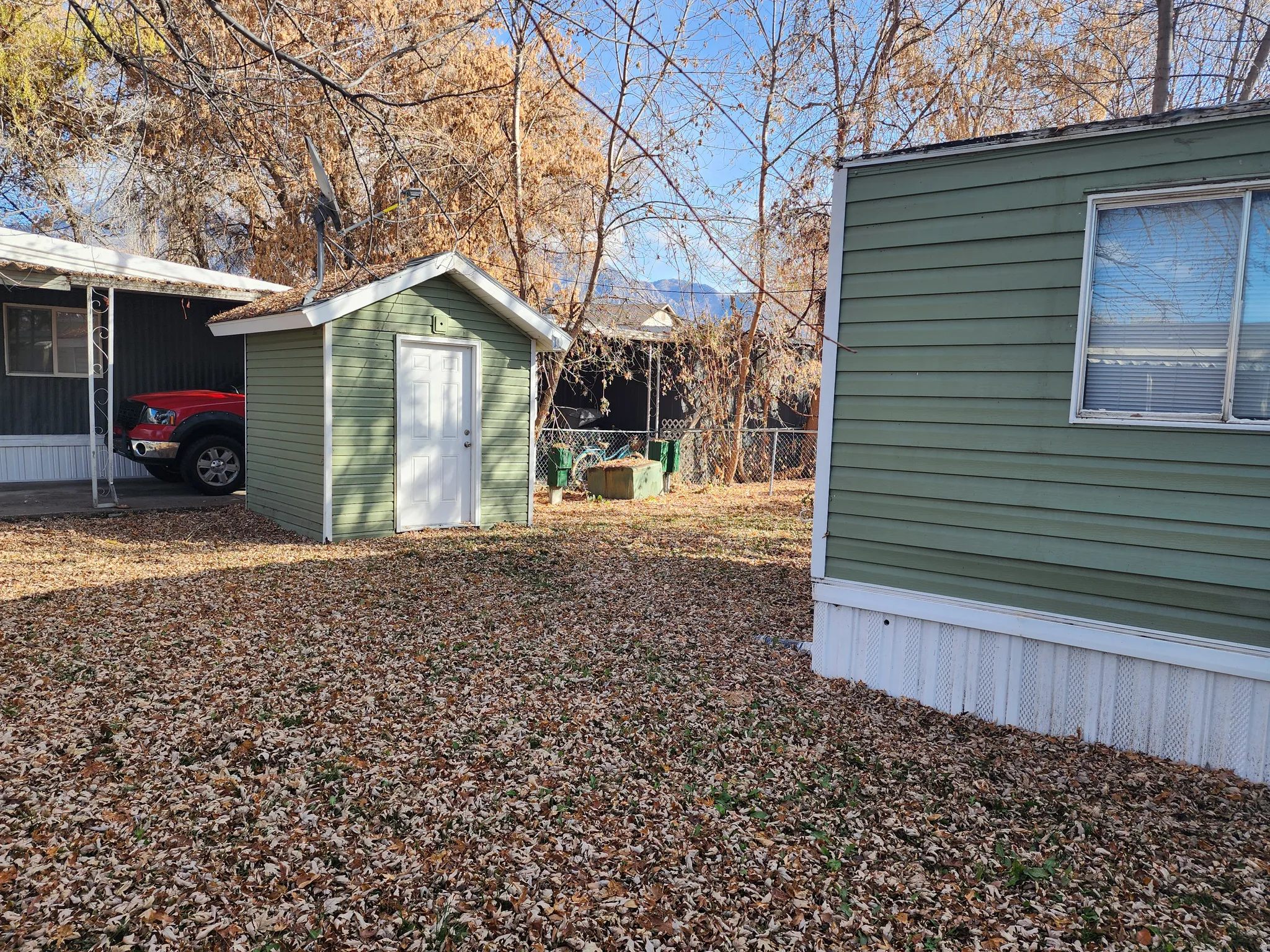 View of yard with a storage unit