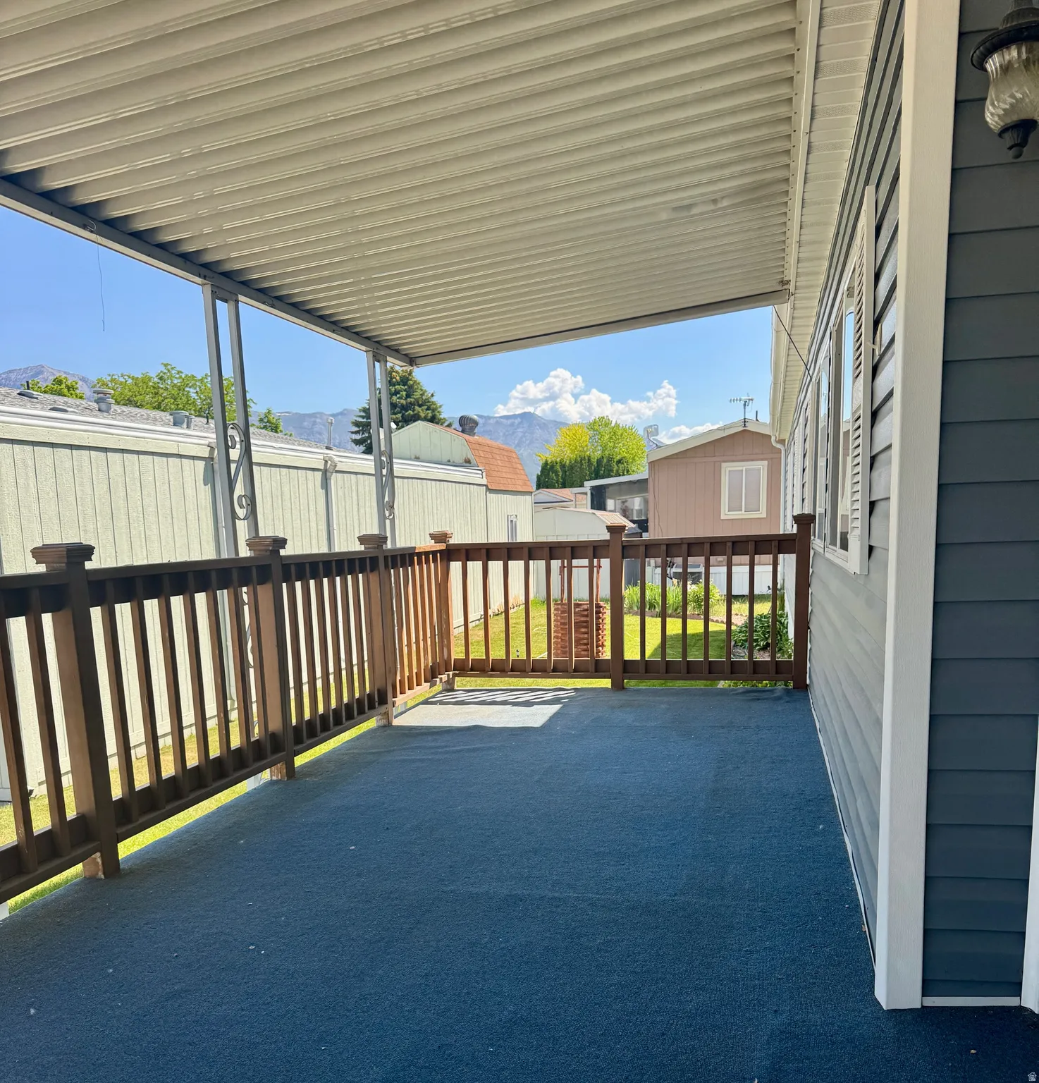 Patio / terrace featuring a mountain view