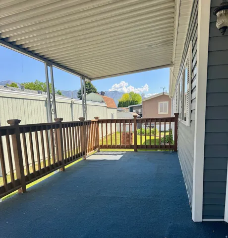 Patio / terrace featuring a mountain view