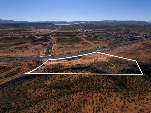 Overview of rural landscape with mountains and property boundaries highlighted
