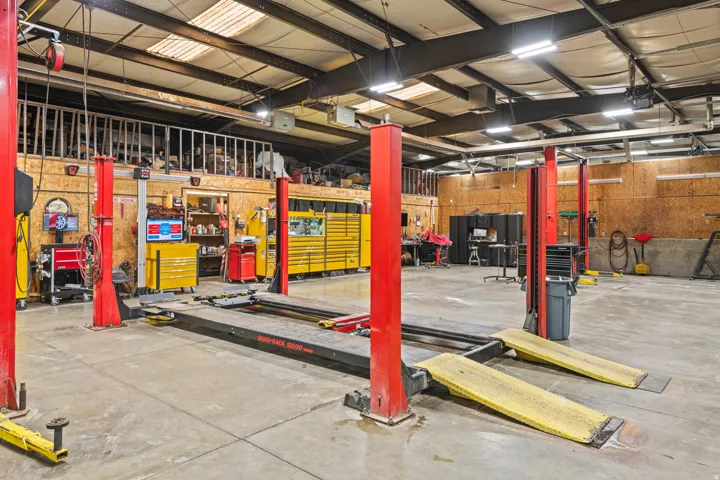 Garage with a workshop area