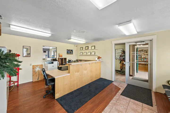 Home office with a textured ceiling