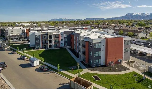 Aerial perspective of suburban area featuring mountains