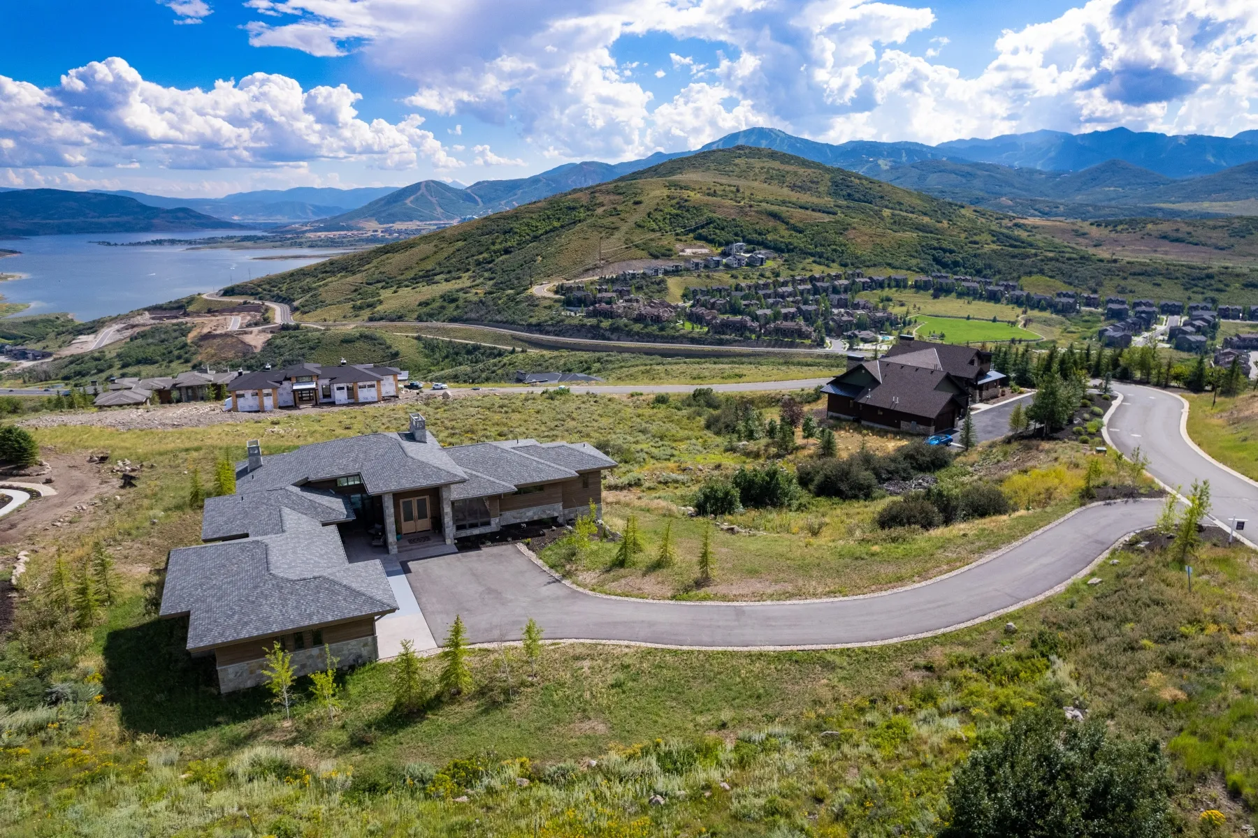 Drone / aerial view of a mountain backdrop