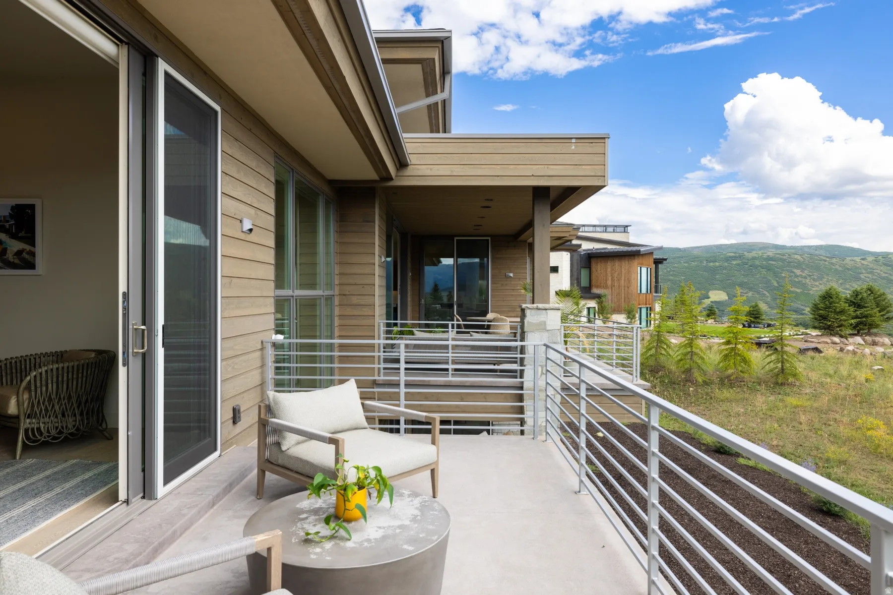 Balcony with a mountain view