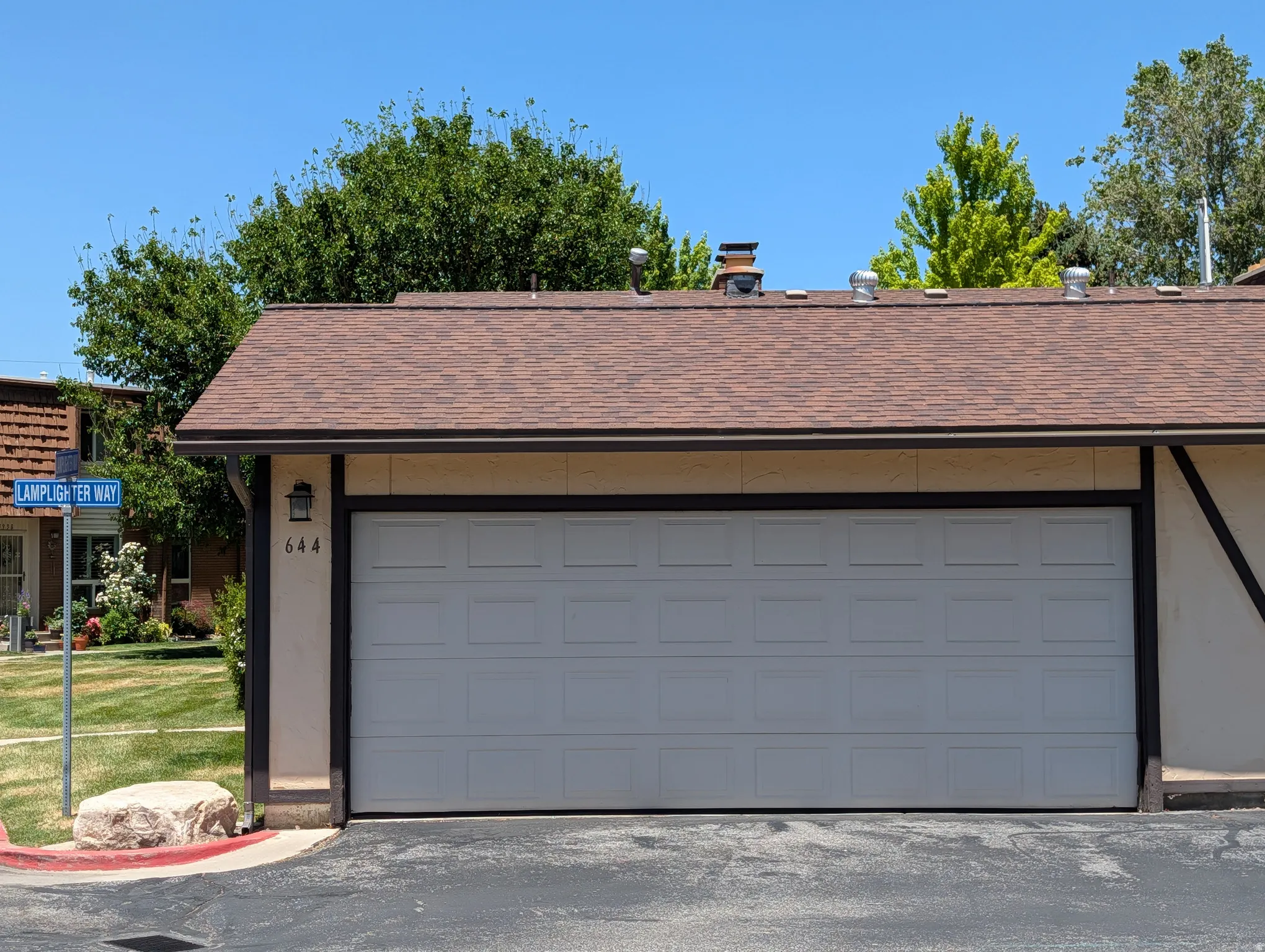 Two-car garage with panel-style door
