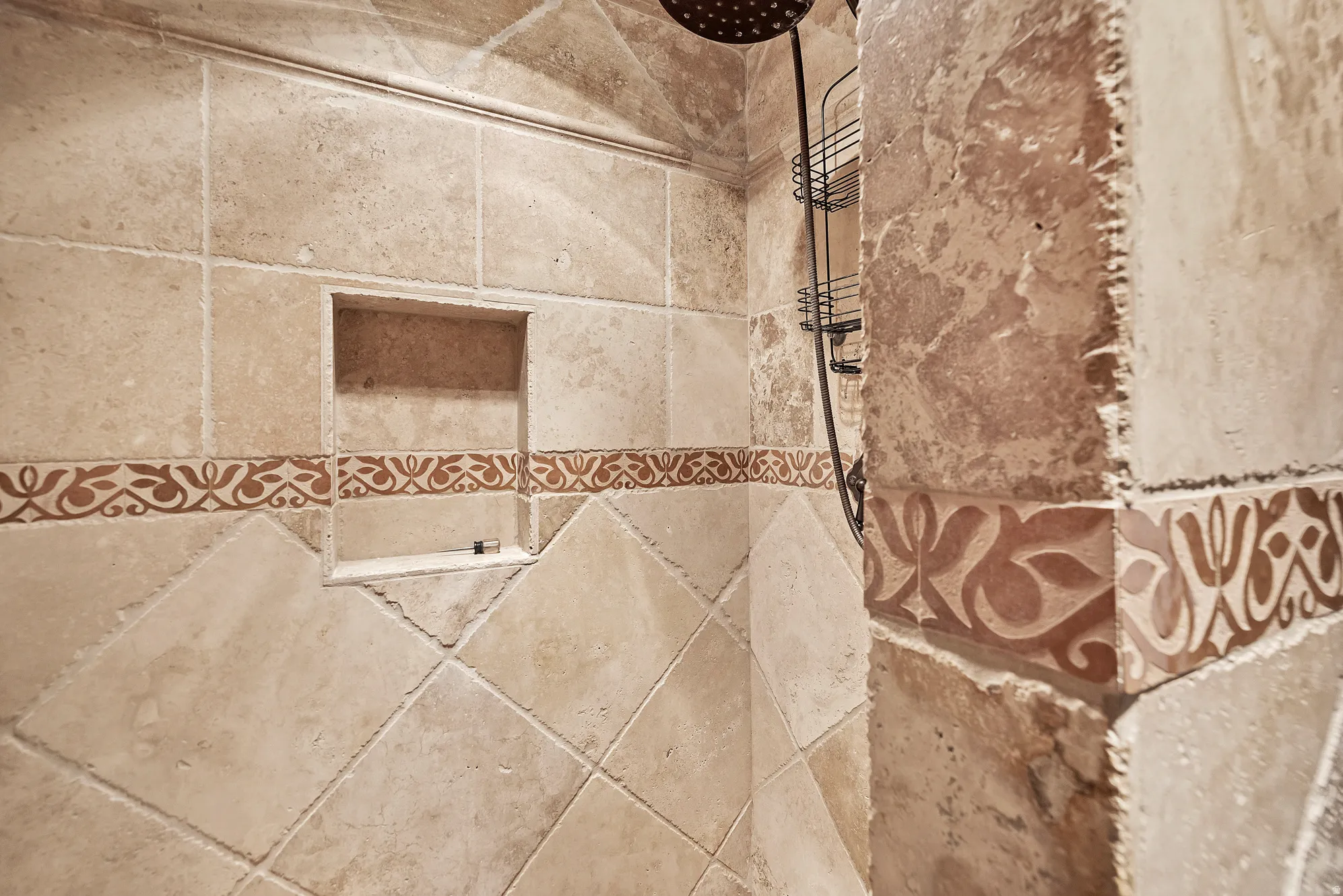 Bathroom view of tiled shower