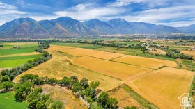 Aerial view of sparsely populated area featuring a mountain backdrop