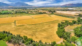Overview of rural landscape with mountains