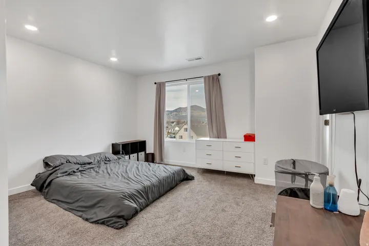 Bedroom featuring carpet flooring and recessed lighting