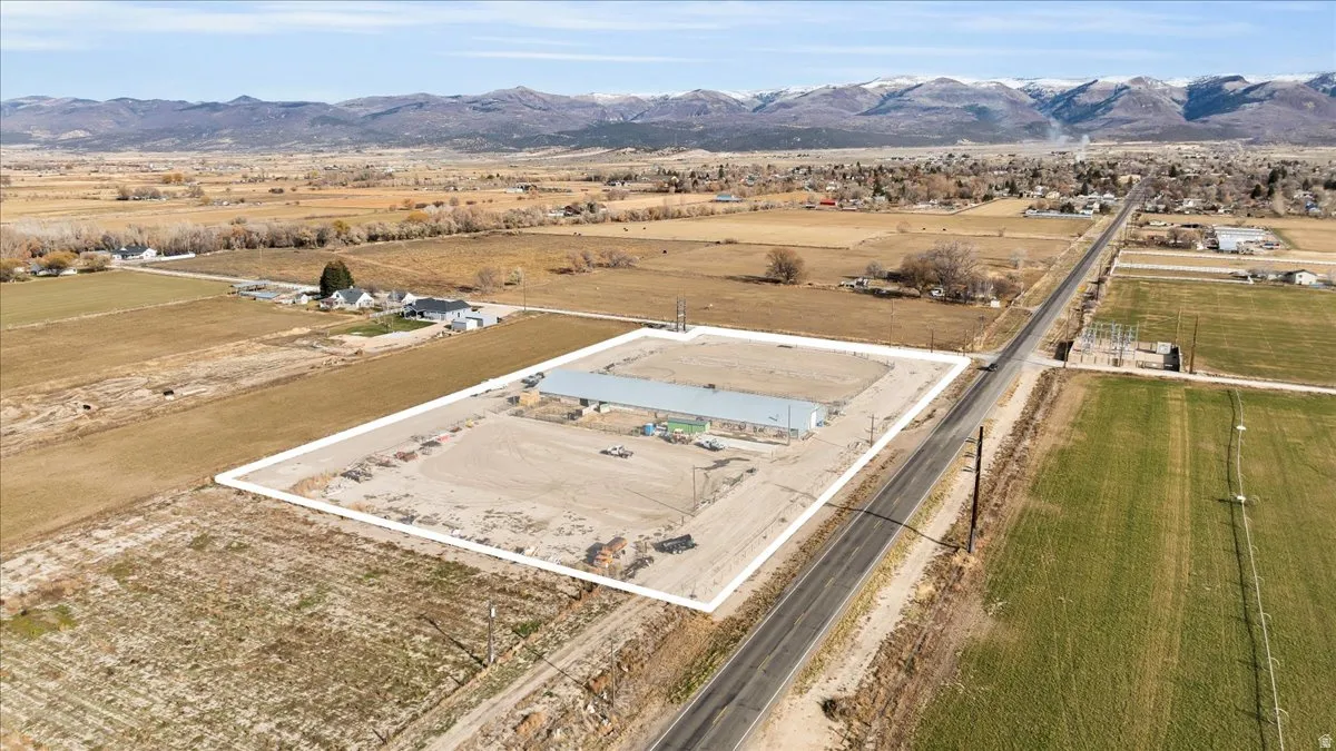 Overview of rural landscape featuring mountains