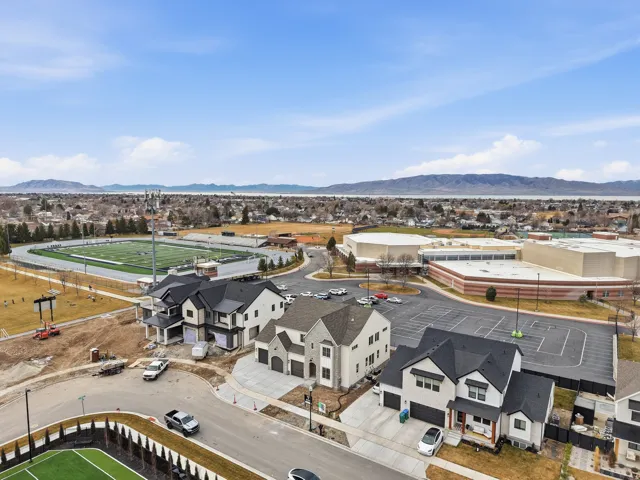 Drone / aerial view of a mountain backdrop