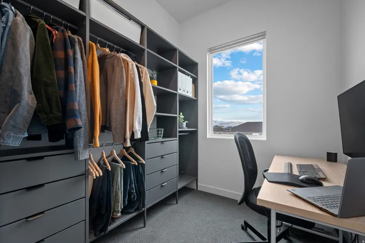 Walk in closet with workspace