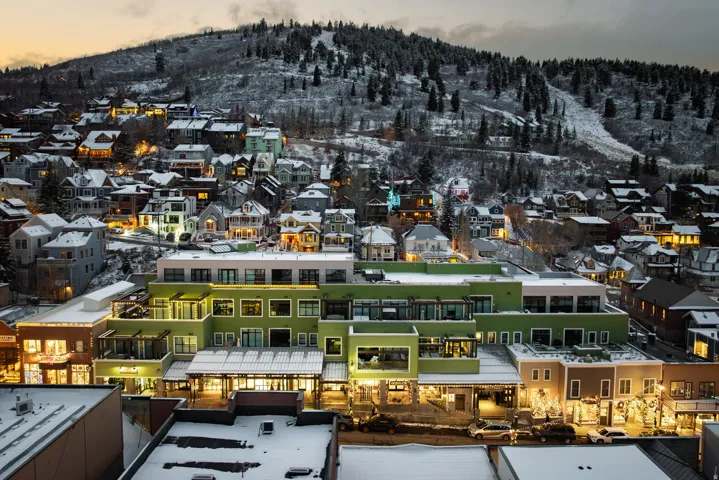 Aerial view at dusk of a mountain view