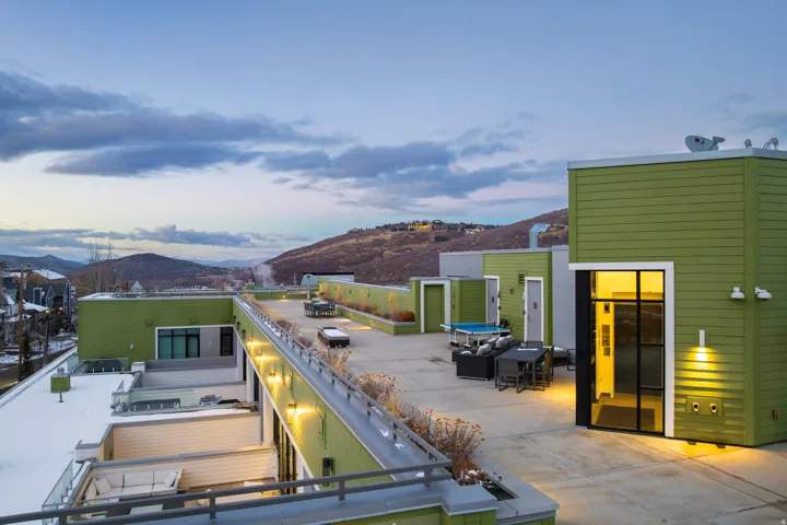 View of patio with a mountain view