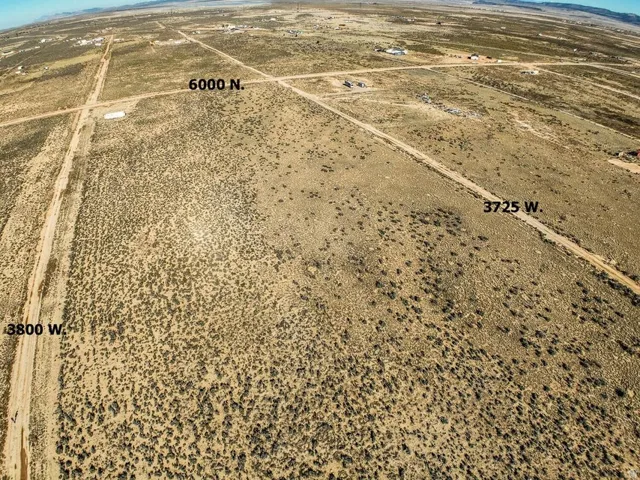 Aerial view of sparsely populated area with a desert landscape