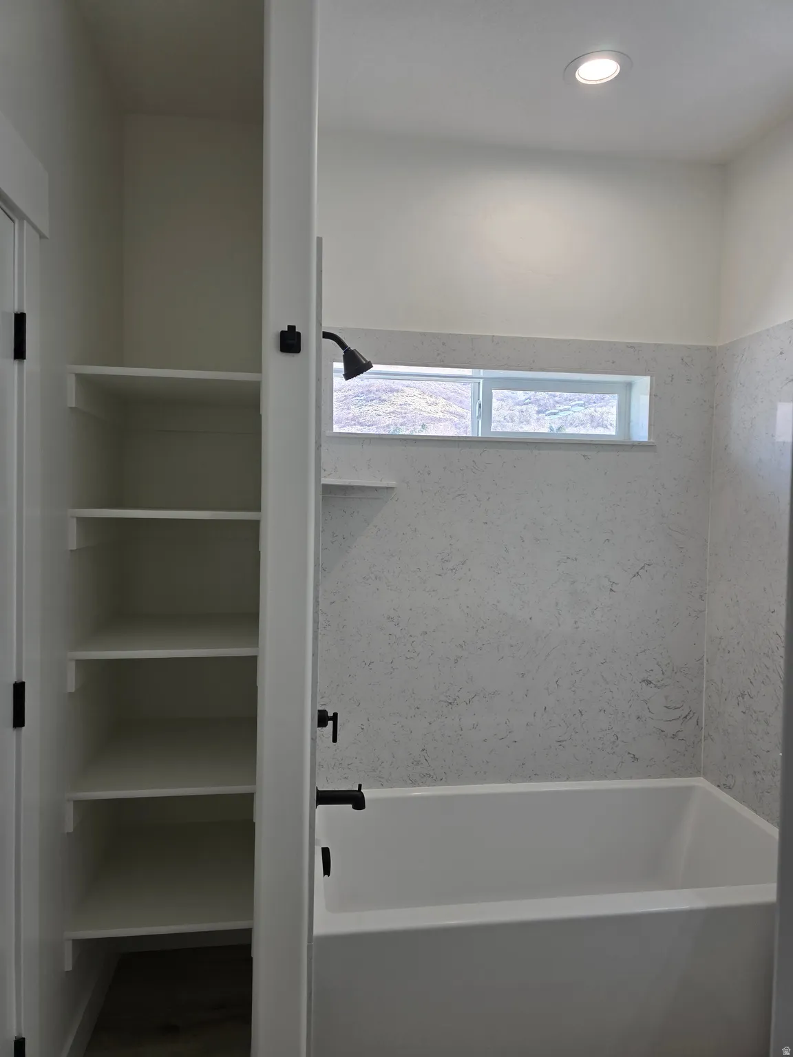 Full bathroom with tub / shower combination and recessed lighting
