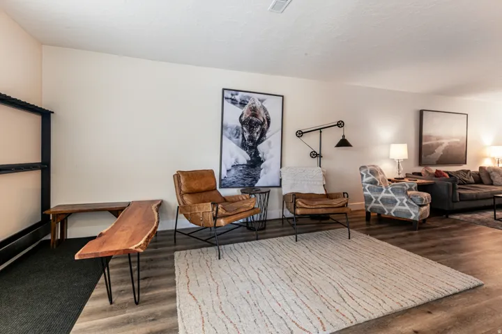 Living area featuring wood finished floors and baseboards