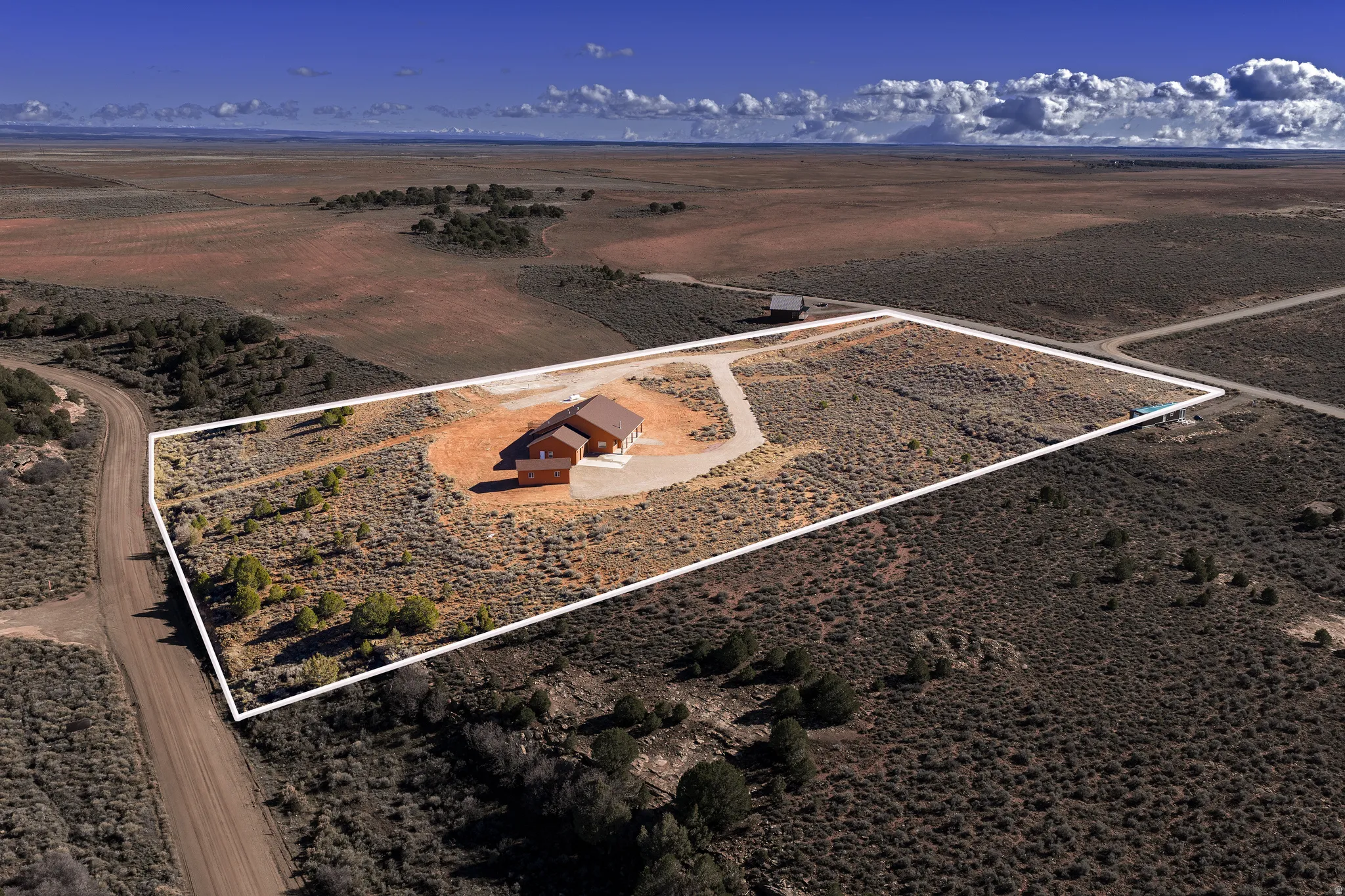 Overview of rural landscape featuring property boundaries highlighted