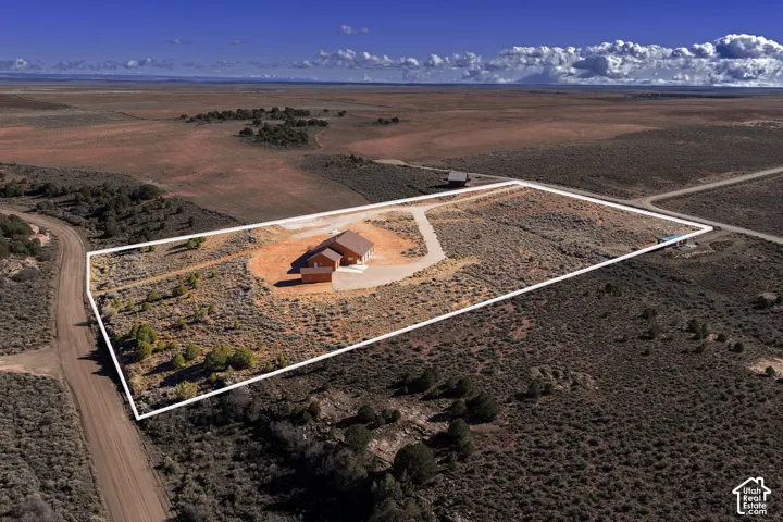 Overview of rural landscape featuring property boundaries highlighted
