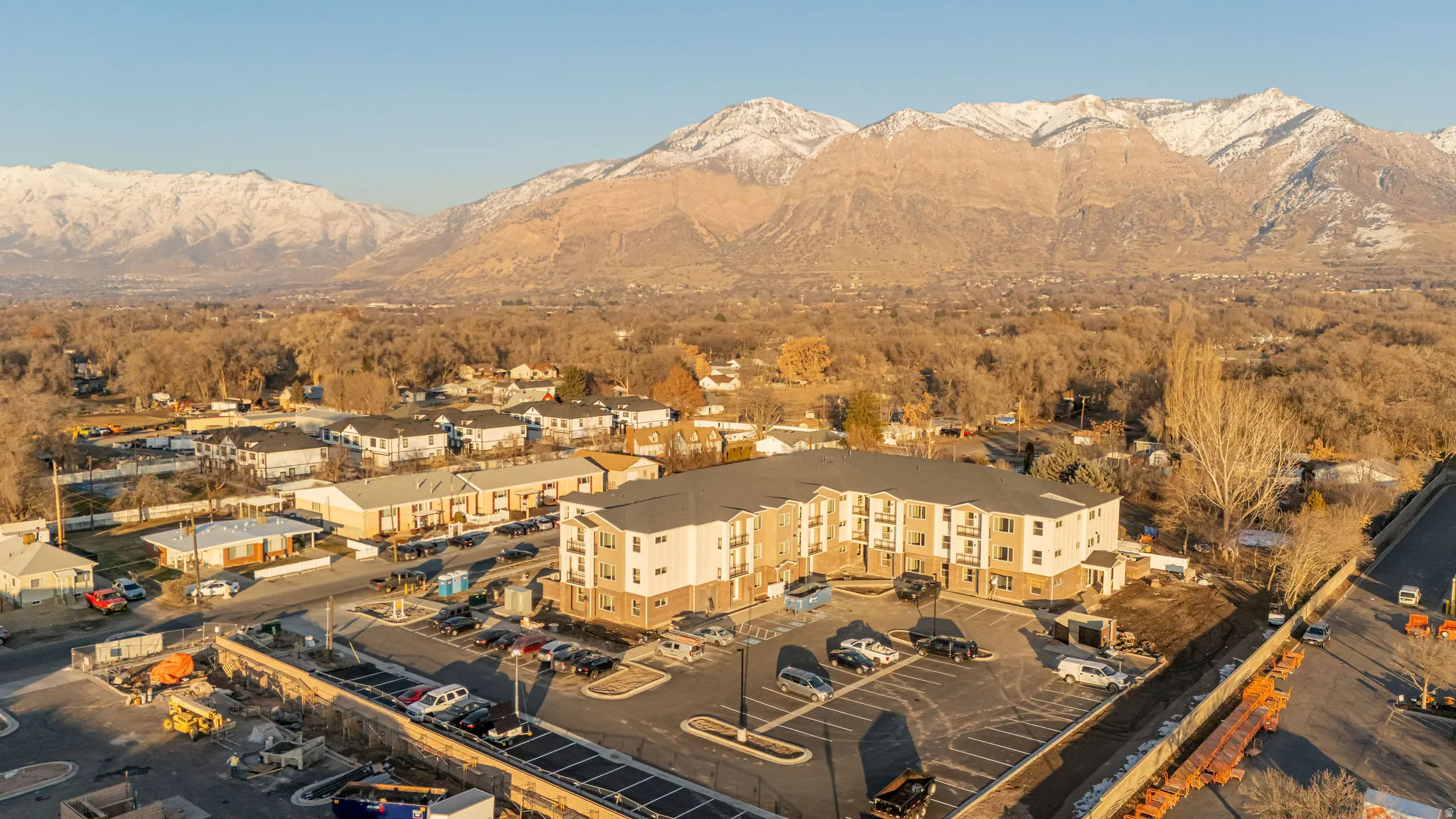 Aerial view of a mountain backdrop