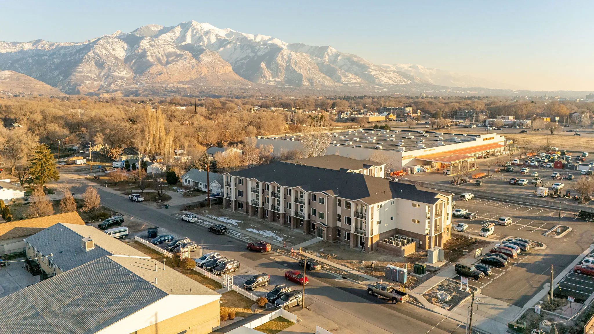 Drone / aerial view of a mountainous background