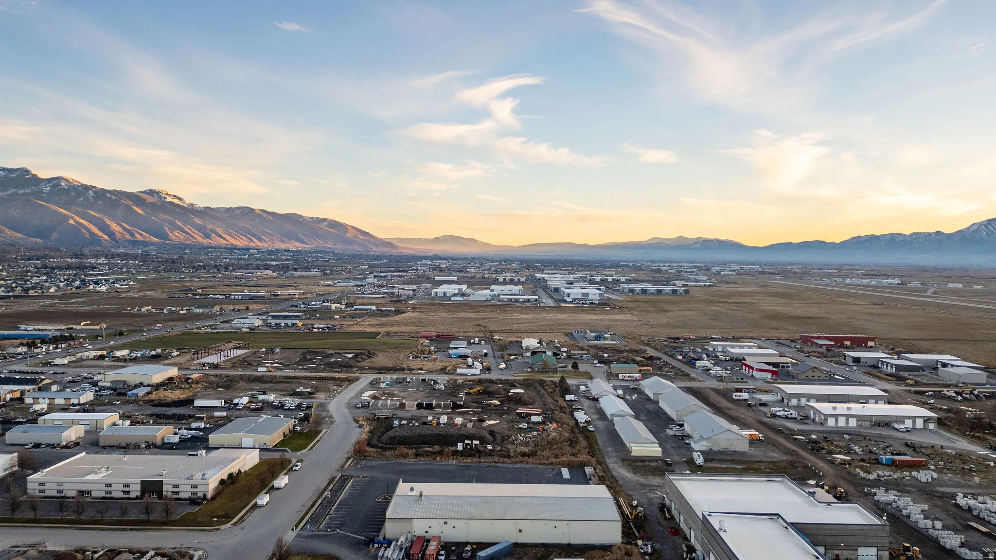 Aerial view at dusk of a mountain view