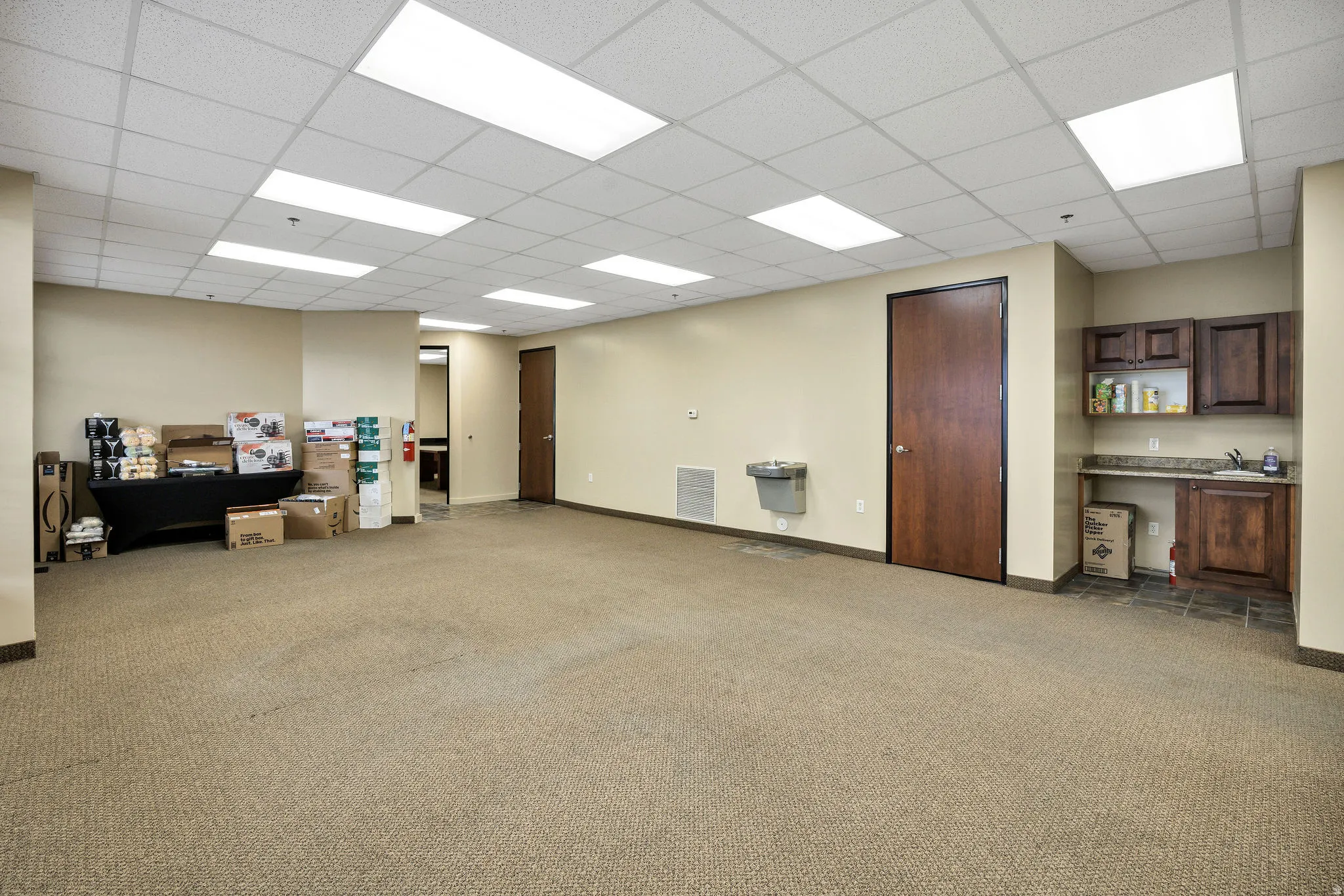 Office area featuring a drop ceiling