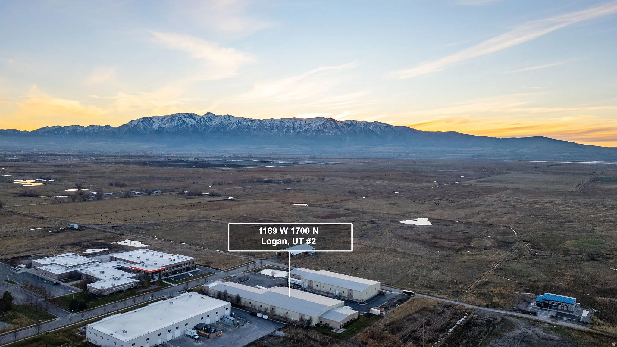 Aerial view at dusk of a mountain view