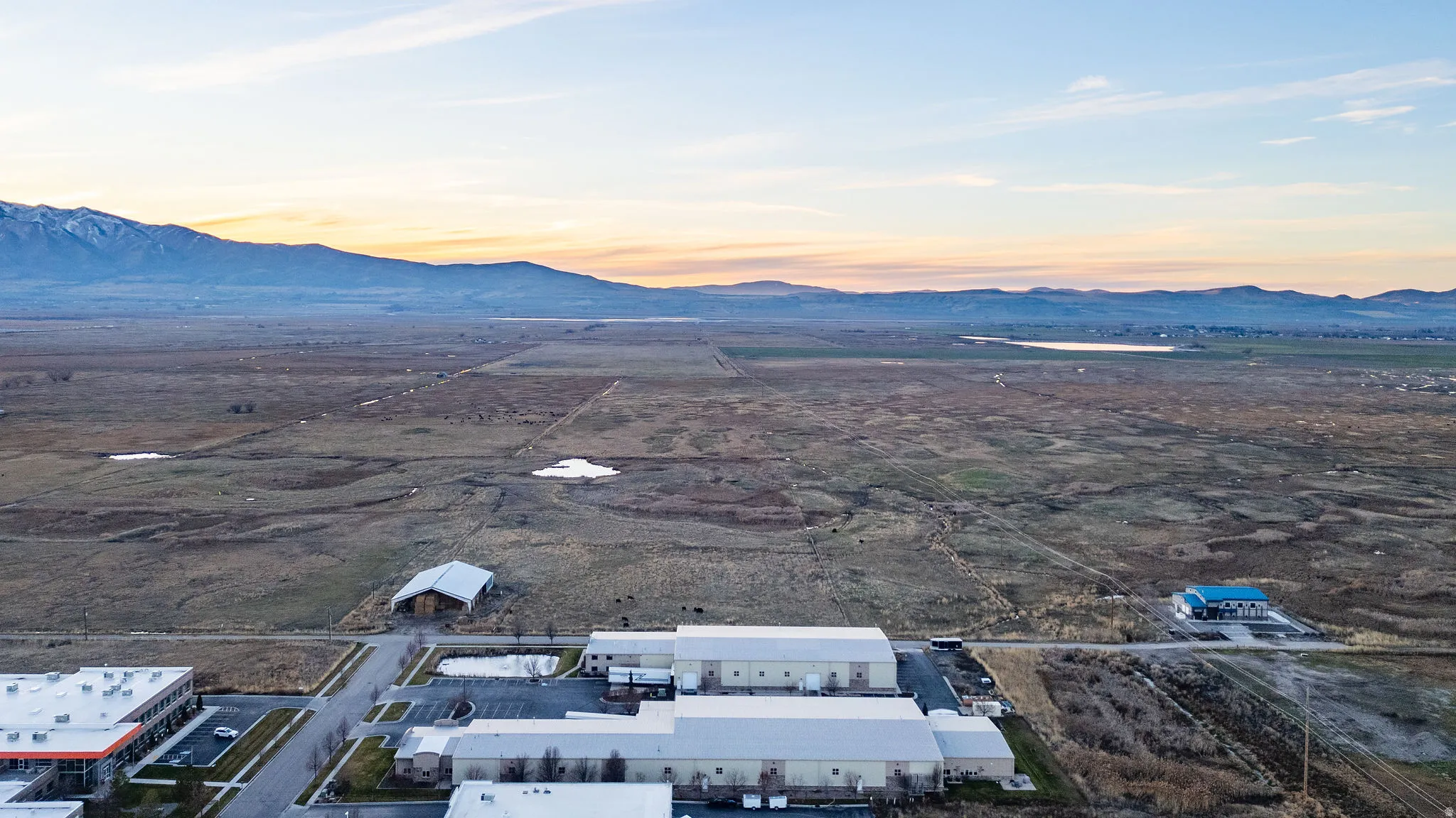 Aerial view at dusk of a mountain view