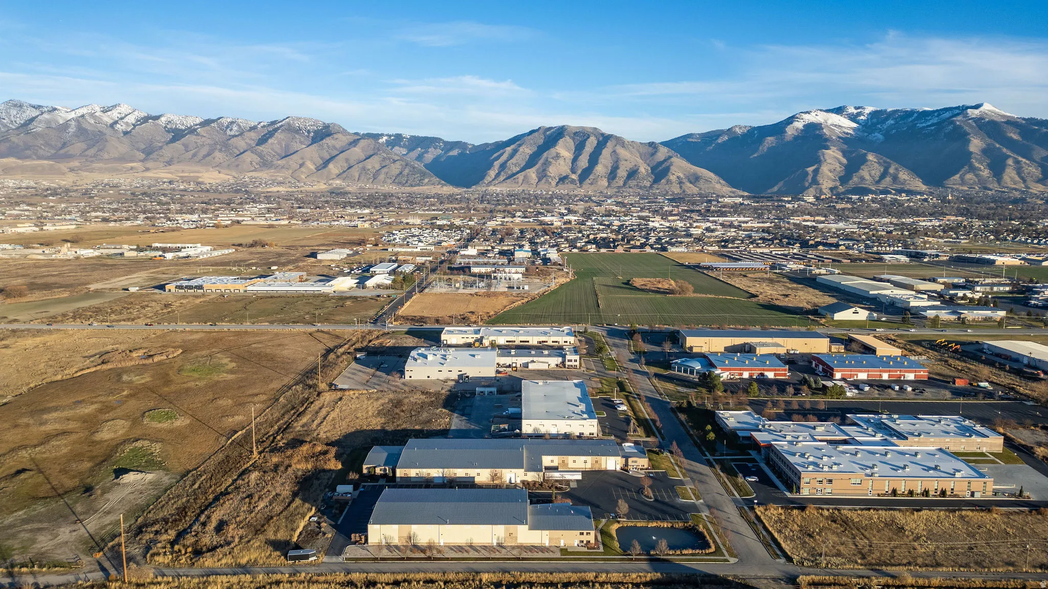 Drone / aerial view of a mountain backdrop