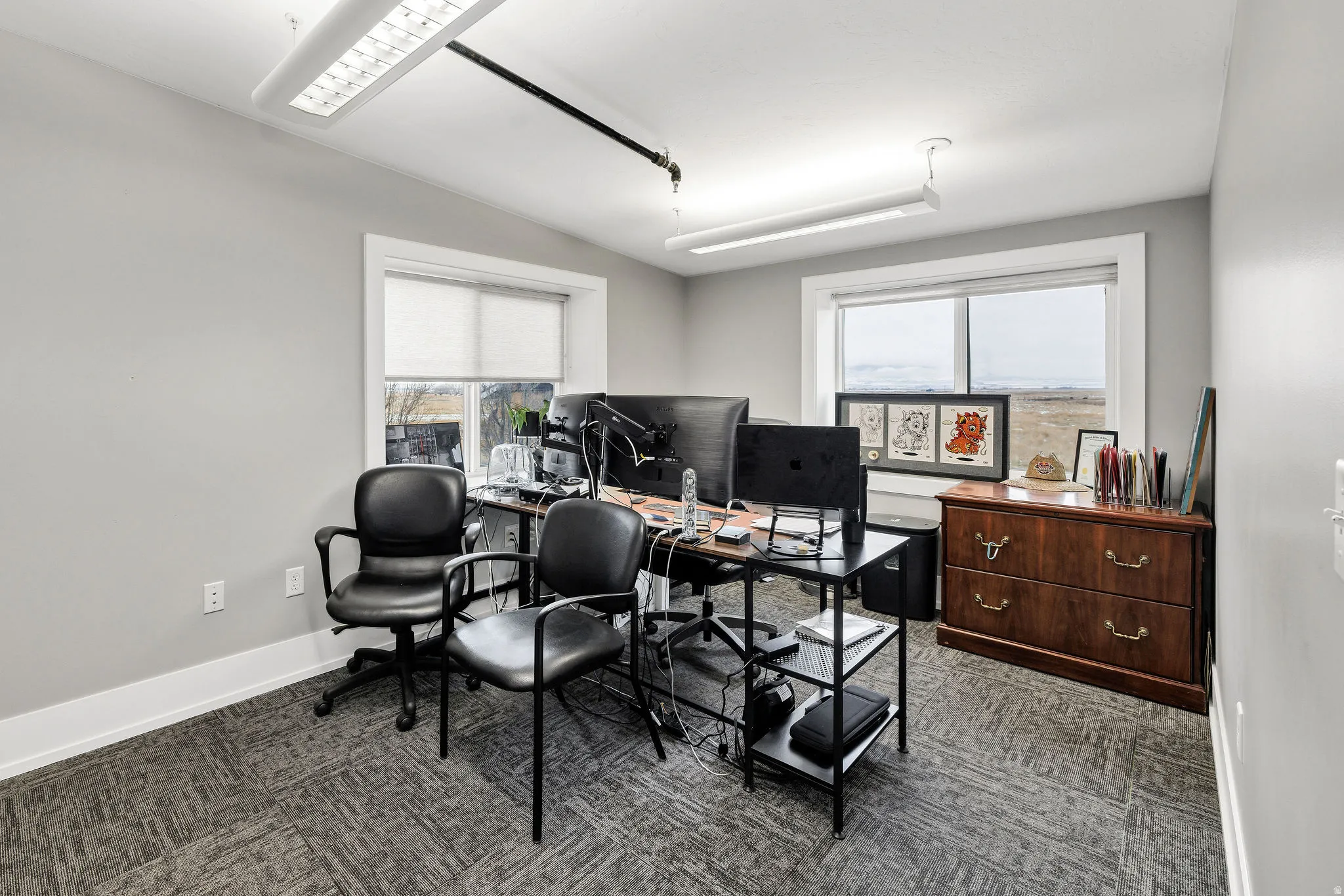 Office space featuring carpet floors and plenty of natural light