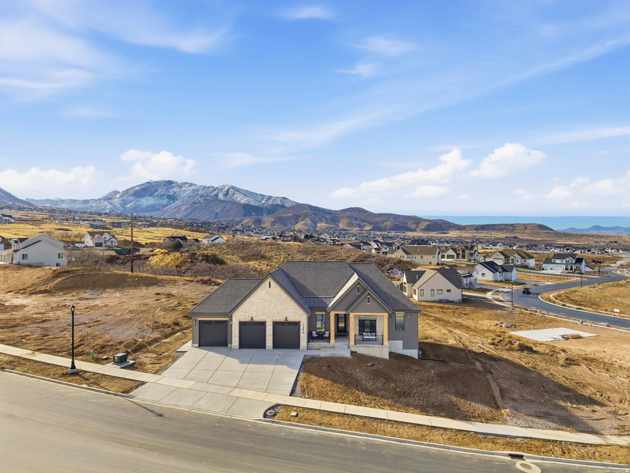 View of mountain background with nearby suburban area