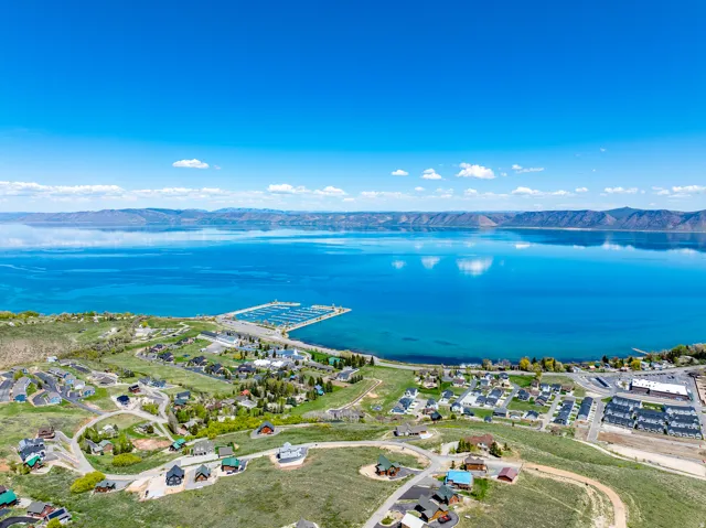 Aerial view of property and surrounding area with a water and mountain view
