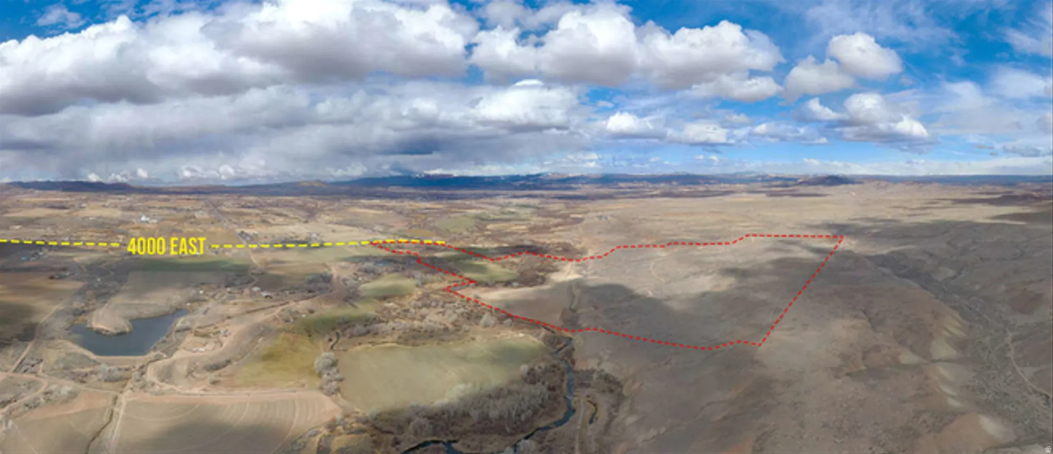 Overview of rural landscape with property boundaries highlighted