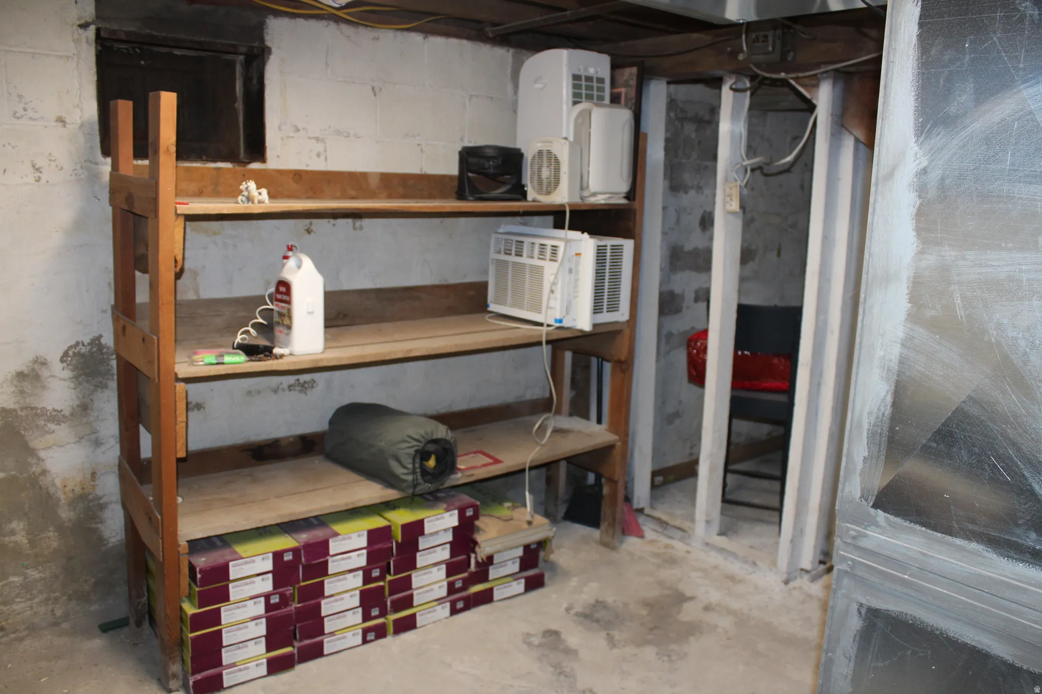 Unfinished basement with heating unit
