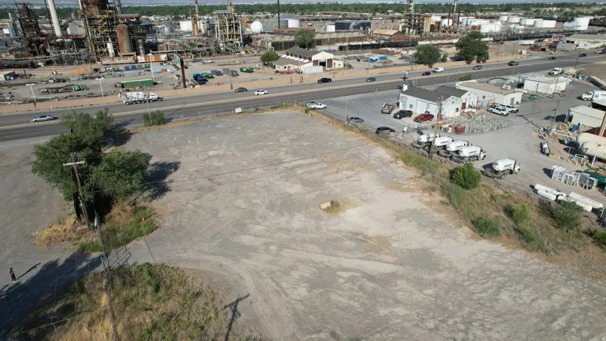 Aerial overview of property's location featuring an industrial area