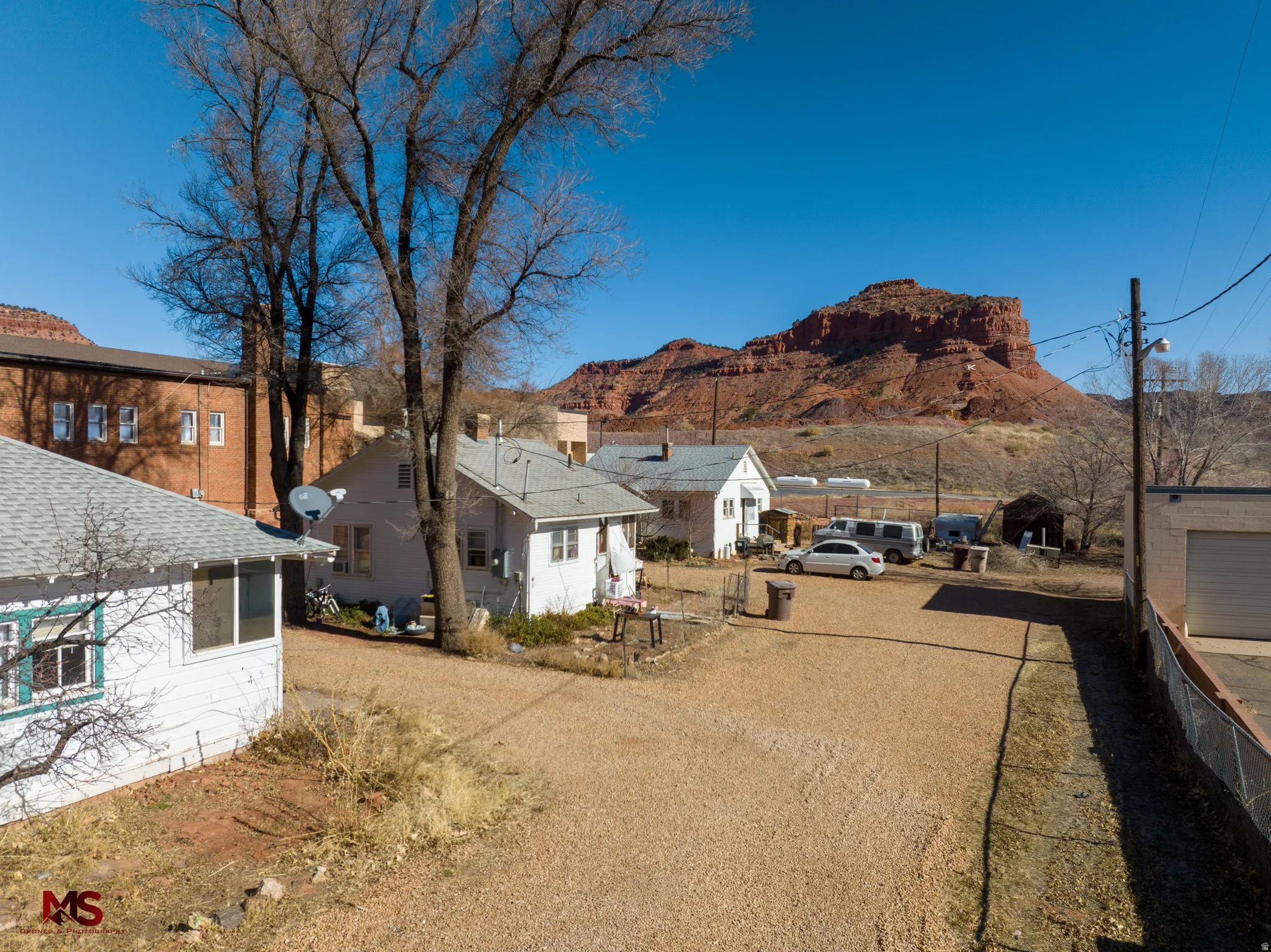 View of mountain background featuring nearby suburban area