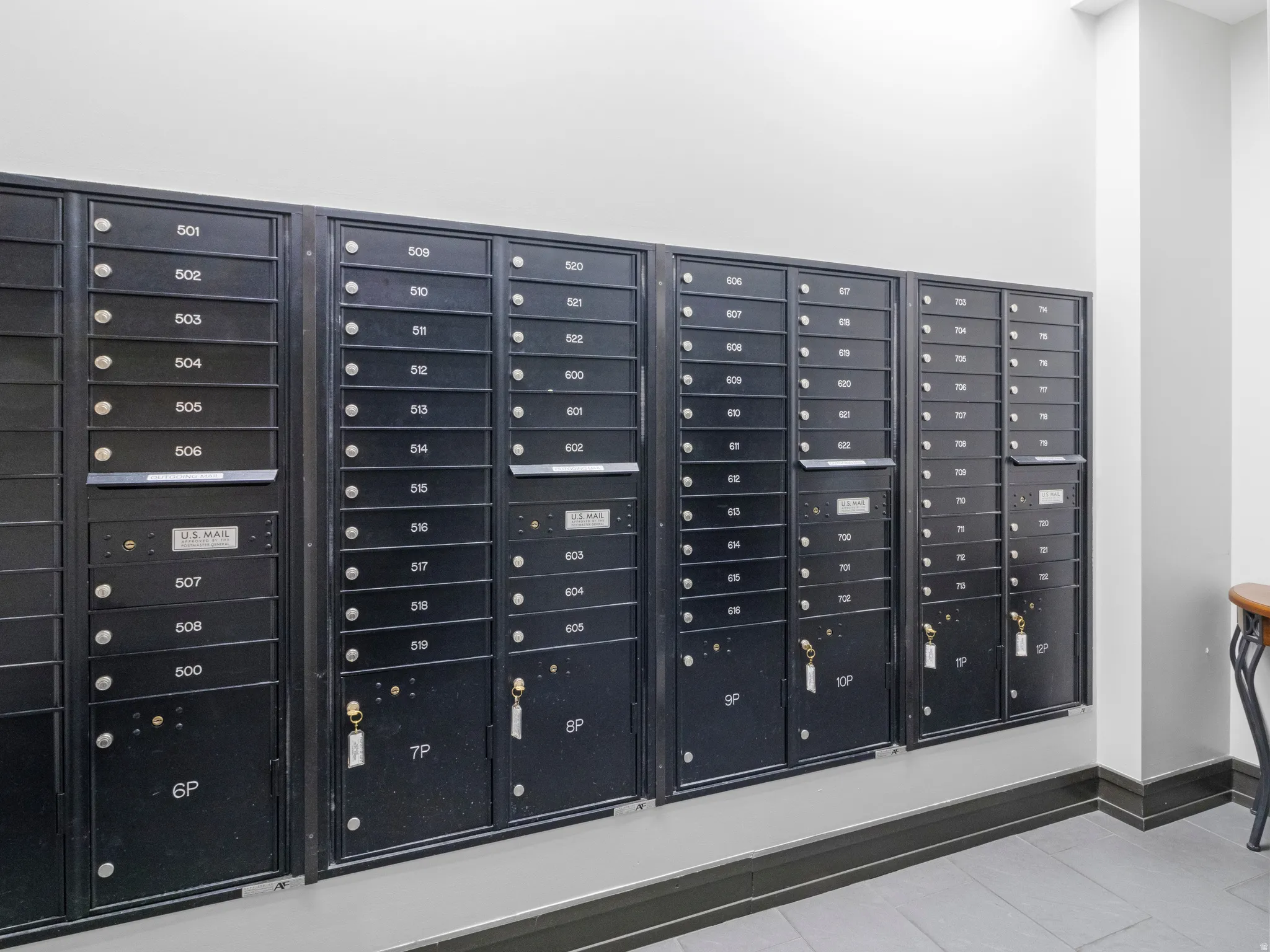 Detailed view of mail area for the building