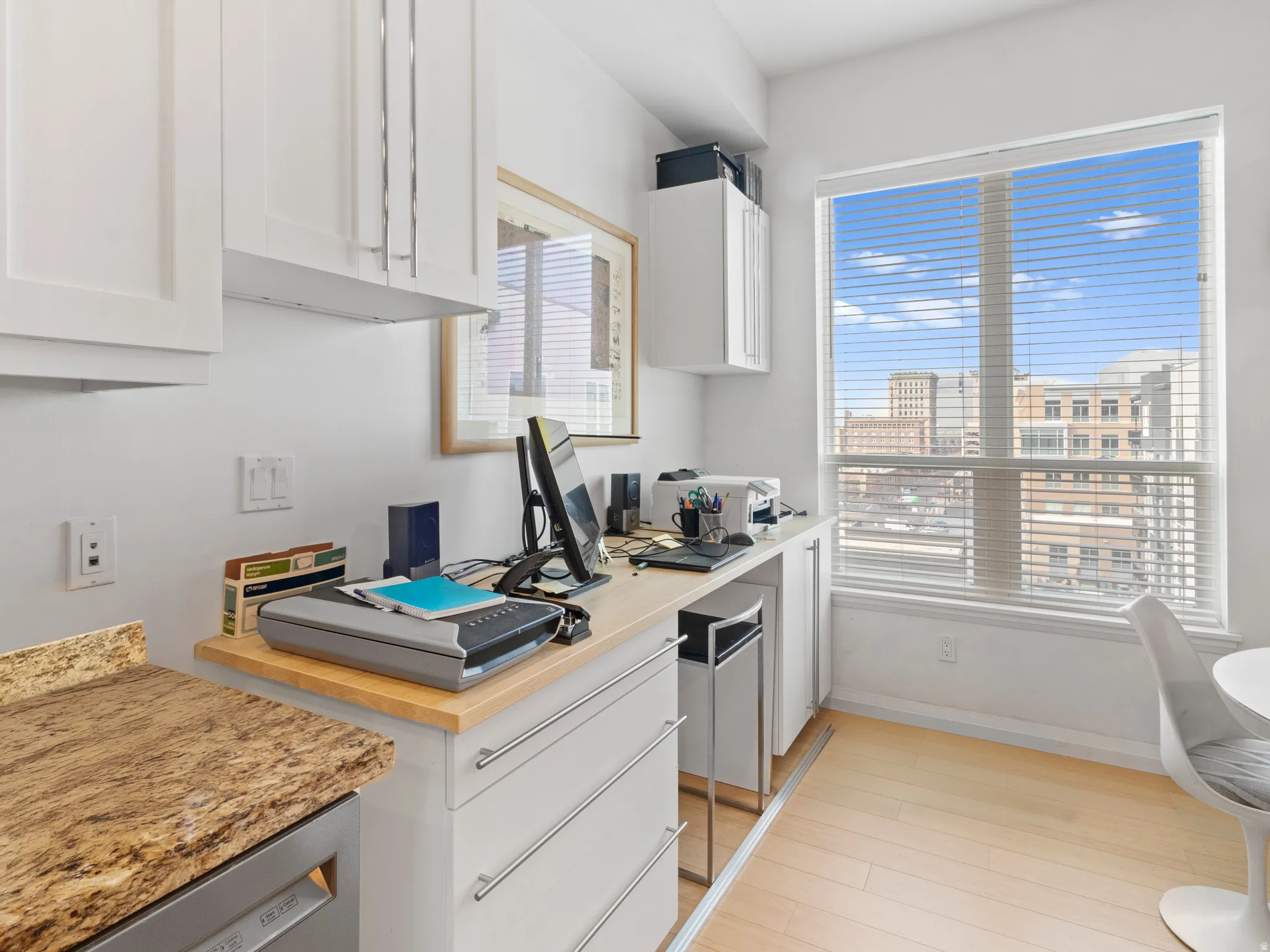 Desk area off kitchen with west facing windows