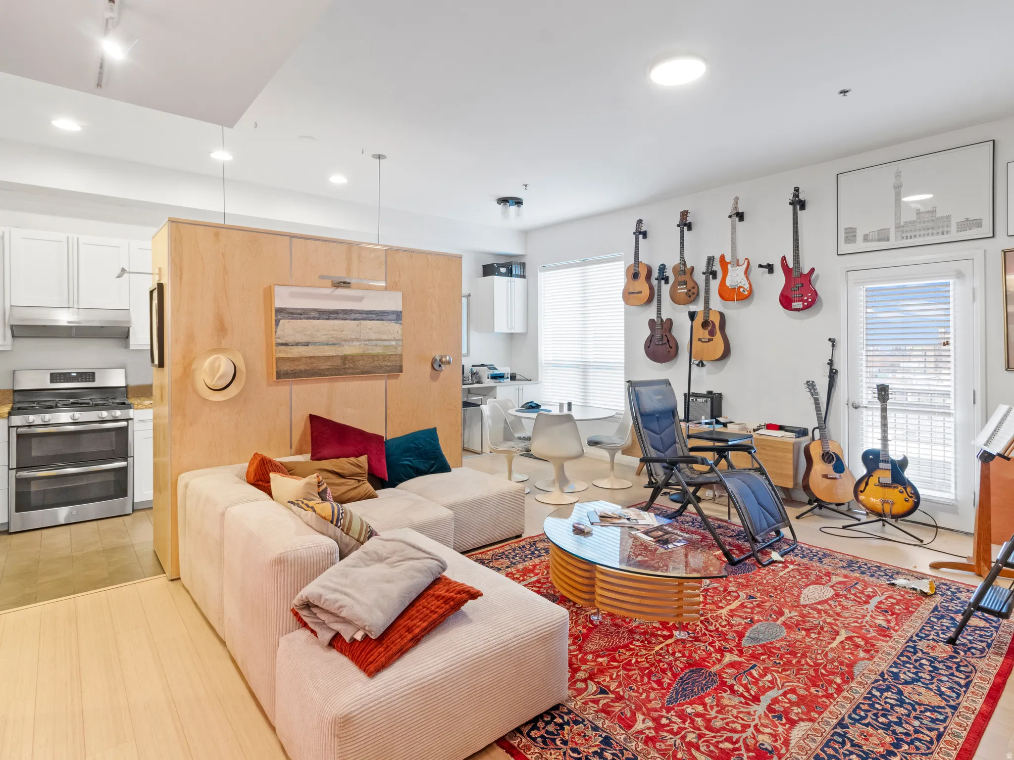 Living room with recessed lighting