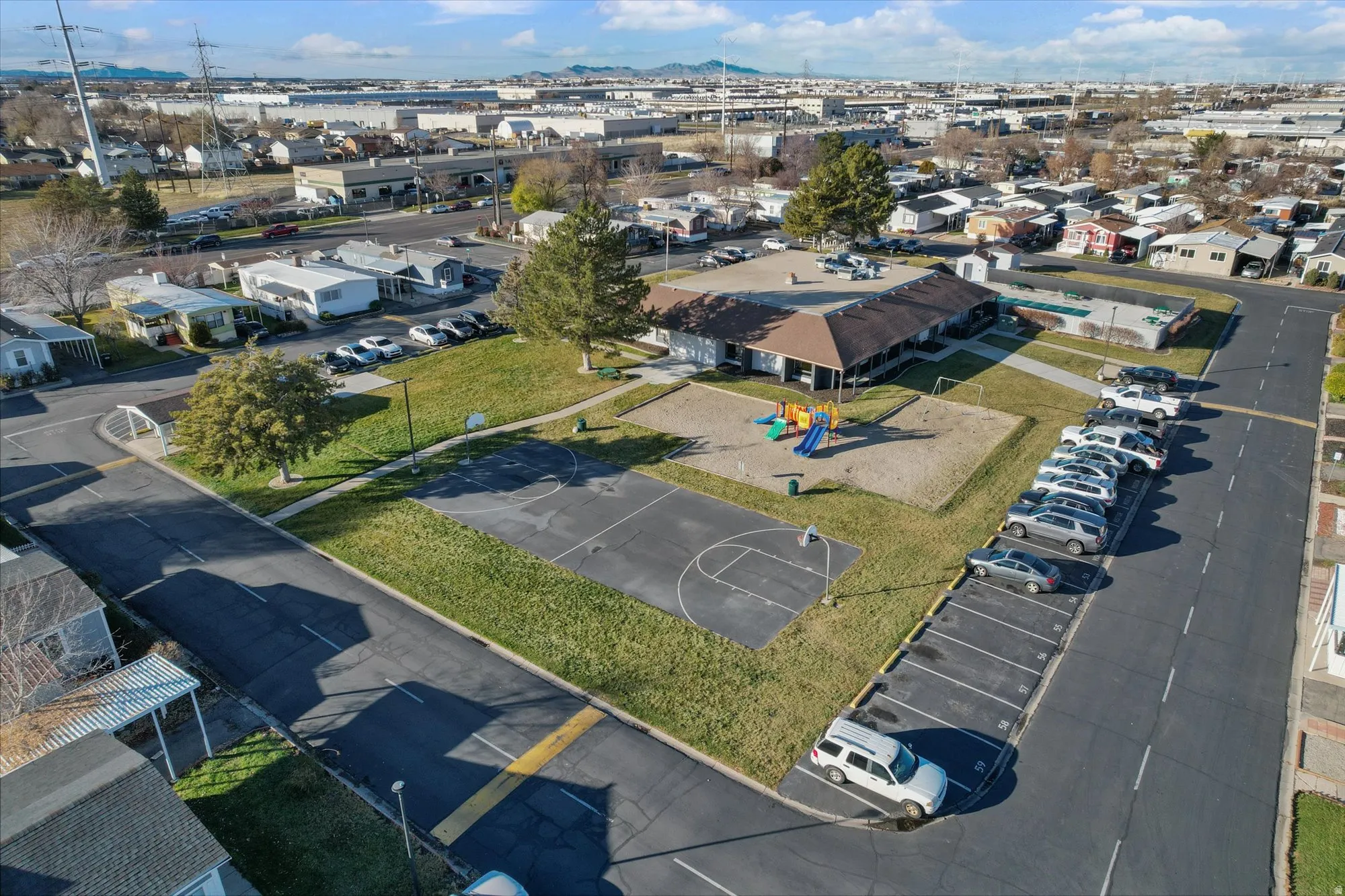 Aerial perspective of suburban area