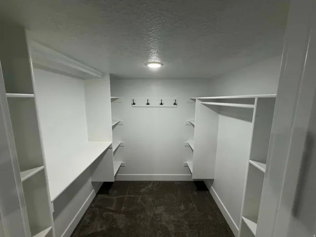 Walk in closet with dark carpet