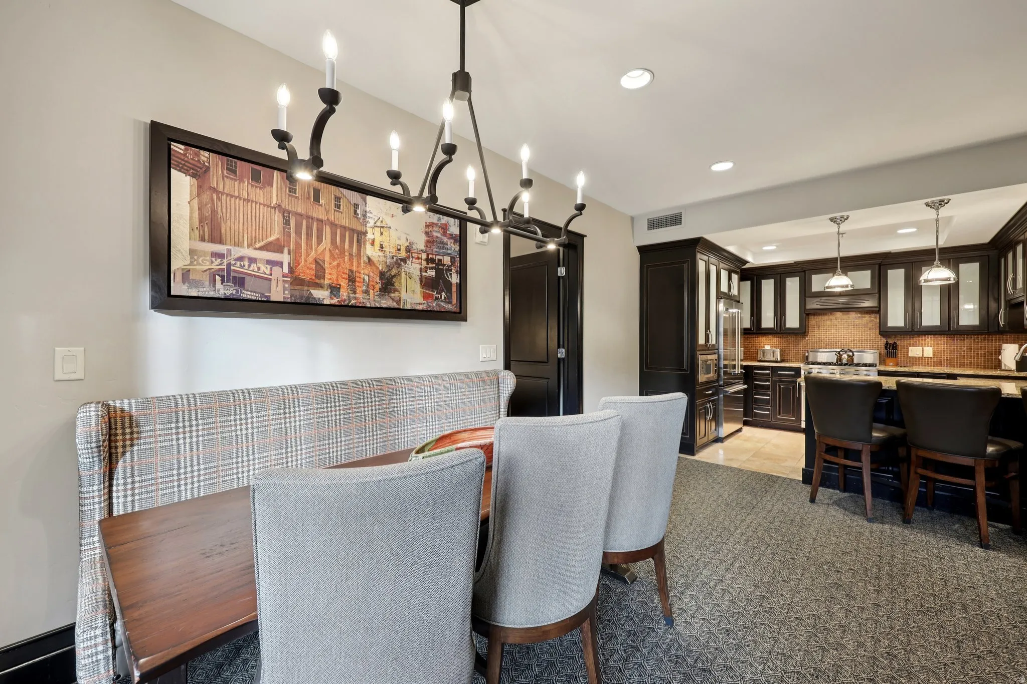 Dining space with recessed lighting